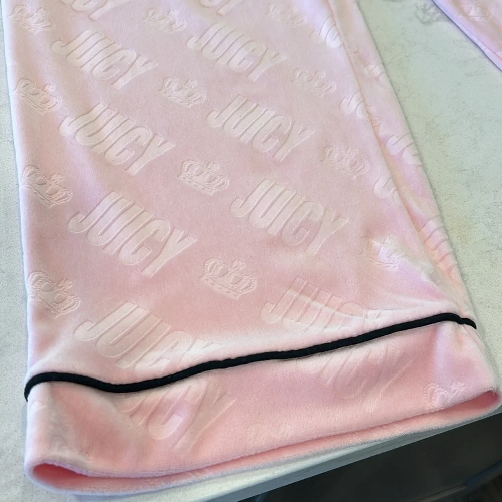 Juicy Couture Pink Polyester Button Down Blend Pajama Set Women’s Large